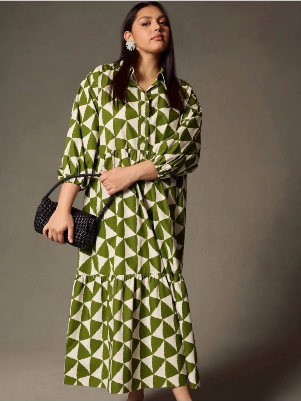 Anthropologie Maeve The Bettina Tiered Shirt Dress Green Size XS